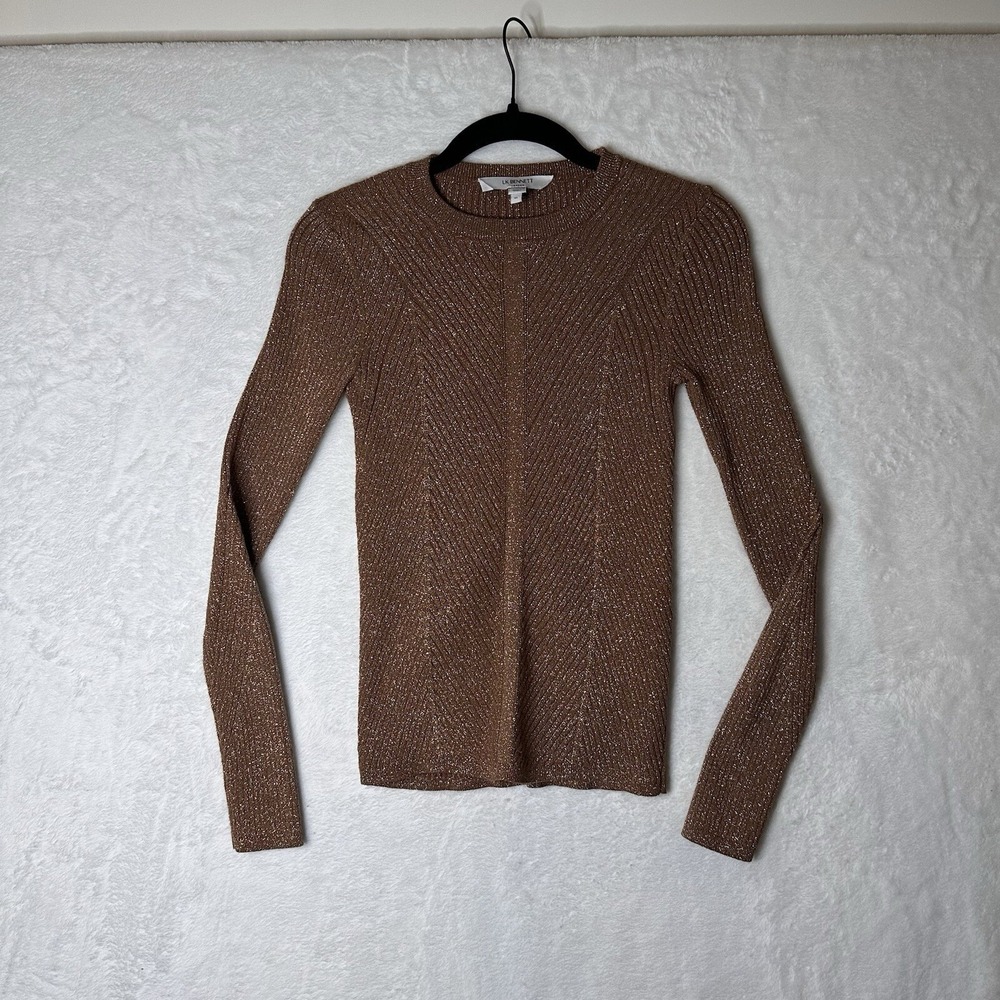 L K Bennett Womens XS Copper Brown Long Sleeve Knit Top Metallic